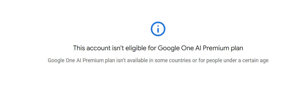 Gmail无法申请Google One AI Premium plan